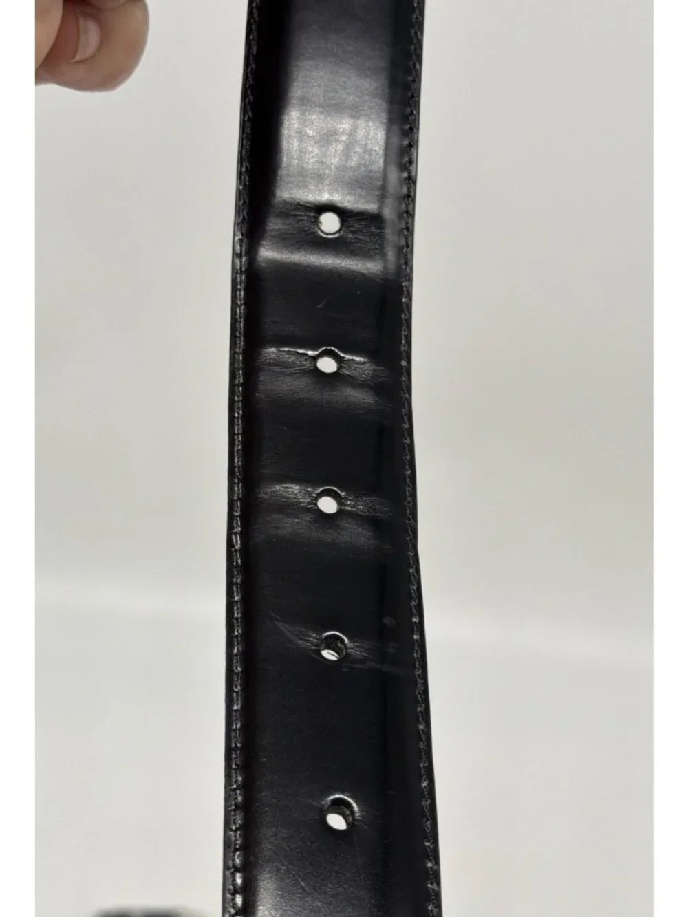 Cole Haan Black Leather Belt Solid Brass Silver Tone Buckle Men’s 34/85 Made USA